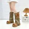 Botas de suela gruesa de 7 cm, de pierna ancha para mujer, nuevo estilo 2026, patchwork de cuero y tela, botas hasta la rodilla, botas Martin, botas de montar