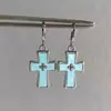 Brincos de Argola Cruzados Novos Transfronteiriços Doce Fresco Azul Nebuloso Esmalte Óleo Pingando Coração Cruz Brincos de Argola Moda Simples Versátil Presilha de Orelha