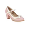 Zapatos de moda para mujer, comercio exterior británico, nuevos 48, punta redonda, tacón alto con hebilla, tacones altos de colores combinados gruesos, zapatos 32, blanco