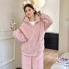 Conjunto de Pijama de Terciopelo Coral con Cremallera para Mujer Otoño e Invierno Nuevo Estilo Se Puede Usar Afuera Grueso con Forro Polar Talla Grande Ropa de Casa Cálida para Mujer