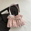 Nova bolsa plissada para axila com pingente de laço de renda de pérolas, bolsa de ombro simples e versátil para o dia a dia, bolsa de mão e bolsa transversal