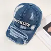 Gorra de Béisbol Lavada Desgastada Rota Estilo Retro Americano Moda Callejera Bordado de Letras Sombrero de Mezclilla con Visera Protección Solar