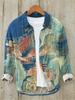 Camisa de Manga Larga de Verano Fina Vintage Lar para Hombre Estilo Coreano Estampado Creativo de Flor de Ciruelo Manga Larga Holgada Elegante