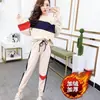 Moda Trendy Estilo Genial Sudadera de Mujer para Otoño e Invierno Holgada con Bloques de Color y Cordón Pantalones Jogger Engrosados Conjunto de Dos Piezas