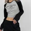 Ropa de Mujer de Moda, Nuevo Estilo Primavera y Otoño, Camiseta Básica Raglán Personalizada Casual de Bloques de Color, Top de Manga Larga Estilo Chica Picante