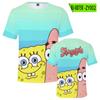 Ropa infantil europea de origen transfronterizo Bob Esponja nuevo verano impresión a color 3D secado rápido transpirable camiseta de manga corta para adulto
