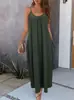 Vestidos Amazon Europeus e Americanos Comércio Exterior Transfronteiriço Roupas Femininas Decote V Casual Solto Estilo Preguiçoso Verão Emagrecedor Vestido de Alça