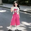 Traje Ligero de Verano para Niñas 2026 Nuevo Estilo Coreano Pantalones de Pierna Ancha Conjunto de Dos Piezas para Niños Mayores, Atuendo Infantil Elegante