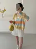 Cardigan Tricotado Fino Vazado em Cor Gradiente 2026 Primavera Novo Estilo Coreano Solto Doce Suave Jaqueta Suéter para Mulheres