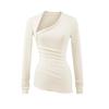Camiseta Ins Estilo Sexy Americano Cuello Asimétrico Manga Larga para Mujer Otoño Nuevo Pura Pasión Aspecto Adelgazante Top para Capas