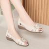 Sandalias de Cuña Boca de Pez para Mujer 2025 Nuevo Estilo Zapatos para Mujeres de Mediana Edad y Mayores Cuero Suave Suela Suave Cómodos Zapatos de Mamá Zapatos de Verano