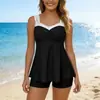 Tankini sexy de moda europea y americana transfronterizo, nuevo estampado, de doble tirante, traje de baño conservador para vacaciones en la playa