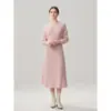 Vestido de Cashmere Liso Elegante com Decote V para Mulheres 2026, Vestido Tricô Vintage com Decote Cruzado, Vestido Base de Malha A-line Acima do Joelho