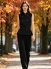 Chaleco de Traje para Mujer Retro de Cuello Alto Doble Botonadura con Dobladillo Fruncido, Cintura Entallada, Sin Mangas Ropa de Otoño para Mujer