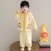 Conjunto de pijama flanelado infantil outono e inverno, desenho animado, espessado, para ficar em casa, conjunto de fleece de coral para bebê menina, quente