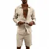 Traje de lino para hombre transfronterizo, conjunto deportivo casual de verano, camisa y shorts para hombre