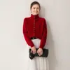 Cardigan de Cashmere 100% Luxo Leve Feminino Estilo Outono/Inverno Gola Meia-Alta Tricô Suéter Roupa Externa Versátil Emagrecedor Top Camada Base