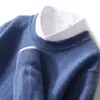 Suéter de lã pura outono e inverno masculino gola redonda casual de negócios suéter solto de malha de cashmere para meia-idade e jovens camisa base