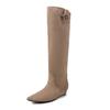 Botas de Gamuza Estilo Perezoso Cómodas con Cuña Caídas 2025 Punta Fina Tacón Medio Hebilla de Cinturón Caída Tubo Ancho Tubo Alto Botas Largas