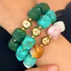 Ins Macaron Gradiente Cubo Acrílico Pulseira Padrão Mármore Retrô Resina Pulseira com Contas Douradas Joias Atacado