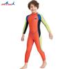 Traje de buceo para niños nuevo al por mayor de 2.5MM, traje de baño de una pieza de manga larga, cálido, protección solar, para esnórquel, aguas termales, surf