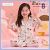 Pijama para Niñas Primavera y Otoño Delgado Manga Corta Pantalones Niña Pequeña Dibujos Animados Niños Grandes Verano Ropa de Casa Ropa de Aire Acondicionado Traje