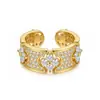 Anel Vintage Estilo Francês de Trevo da Sorte de Quatro Folhas e Céu Estrelado para Mulheres, Design de Nicho Levemente Luxuoso com Sensação de Alta Qualidade, Anel Aberto Flor de Diamante Completo