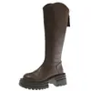 Botas de Cuero de Caña Alta Estilo Coreano Moda Estilo Simple para Mujer Tacón Grueso Botas de Motocicleta Otoño Adelgazantes Tubo Recto Botas Largas Botas de Montar
