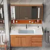 Conjunto de Gabinete de Baño de Roble Moderno Minimalista Lavabo Integrado de Cerámica Tocador de Baño Lavabo Muebles de Baño