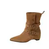 ~Botas de vaquero occidentales para mujer, botines retro de doble uso con cierre de botón y hebilla, tacón grueso, botines cortos de gamuza, botas de pradera