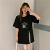 Verano nueva camiseta de mujer de largo medio manga corta algodón holgada moda caricatura estampada talla grande top transfronteriza Amazon