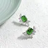 Nuevos Pendientes Exquisitos Pequeños y de Lujo Estilo Coreano con Círculos Cuadrados de Diamante Esmeralda en Forma de Espiga de Trigo, Pendientes de Diseño Creativo