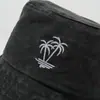 Sombrero de Pescador, Estilo Europeo y Americano, Lavado Vintage, Bordado Retro de Palmeras, Deportes al Aire Libre, Pesca, Sombrero para Senderismo, Sombrero de Cubeta Protector Solar para Parejas