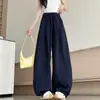 Pantalones de Pierna Ancha Finos de Moda Versátiles con Cordón Cintura Elástica de Otoño Temprano Pantalones Banana Adelgazantes Casuales para Mujer