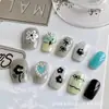 Pintada a mano pequeña fresca súper linda chica corta linda estudiante desmontable oh pieza de uña blanca primavera caricatura hecha a mano corta cuadrada