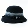 Novo chapéu bucket de lã para mulheres, estilo Hepburn francês outono/inverno, com laço, elegante e versátil, faz o rosto parecer menor, chapéu de pescador
