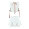 Conjunto de Duas Peças Estilo Desejo Puro Verão Doce Cintura Marcada Slim-Fit Amarração Top Tomara-que-caia Saia Bordada Saia Curta