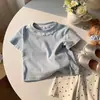 Camiseta de manga corta para niña con cuello de muñeca de encaje, nuevo estilo de verano, rosa, dulce, casual, a la moda, versátil, top de moda