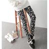 Calças Cropped Pretas Estampadas de Leite de Seda Escovado para Primavera e Outono, Grande Elasticidade, Respiráveis, Roupas com Desenhos Animados