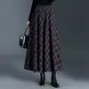 Falda de Mujer con Estampado de Cuadros Nueva 2026 Otoño Lana Vintage Adelgazante de Línea A Midi con Dobladillo Ancho
