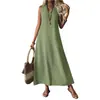 Amazon 2026 Verano Vestidos Europeos y Americanos Ropa Femenina Transfronteriza Sin Mangas Cuello en V Cierre Trasero Elegante Vestido Largo
