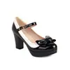Zapatos de Salón Verdes Dulces con Lazo y Correas Tacón Grueso Alto 33-46 Talla Grande Zapatos de Exportación