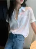 Camisa de Lino PUS de Manga Corta para Mujer Verano Diseño con Sentido Nicho Commuter Holgada Casual Elegante