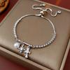 Pulsera Ajustable de Perlas Cruz Iris de Zirconia Exquisita Pulsera de Moda que Combina con Todo Joyería de Lujo Ligero de Alta Gama