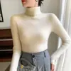 Camada Base de Cashmere Feminina Outono e Inverno Suéter de Gola Alta Slim Fit com Gola Sobreposta, Suéter de Tricô de Manga Longa para Usar em Camadas