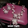 Joyería Retro Iris Piedra Preciosa Concha Cuentas Collar Banquete Alta Definición Flor Enredadera Flor Zircón Pendientes Set