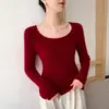 Sentido del diseño~Nuevo suéter de cachemir con cuello en U grande de nicho Otoño/Invierno para mujer, ajuste ceñido, suéter interior, tejido de punto base suave y pegajoso
