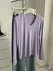 Camiseta elegante de manga comprida com gola U em duas camadas de lã Tencel para mulheres, outono e inverno 2026, camada base macia e amigável à pele