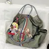 Bolsa de tela ecológica con cadena de bolas y bordado de caballo, aprobada por influencers, bolso de hombro bordado, bolsa de compras