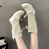 Botines de moda para mujer para otoño, con aumento interno de altura y cordones, estilo de nicho, diseño de suela gruesa 2026, longitud hasta la mitad de la pantorrilla